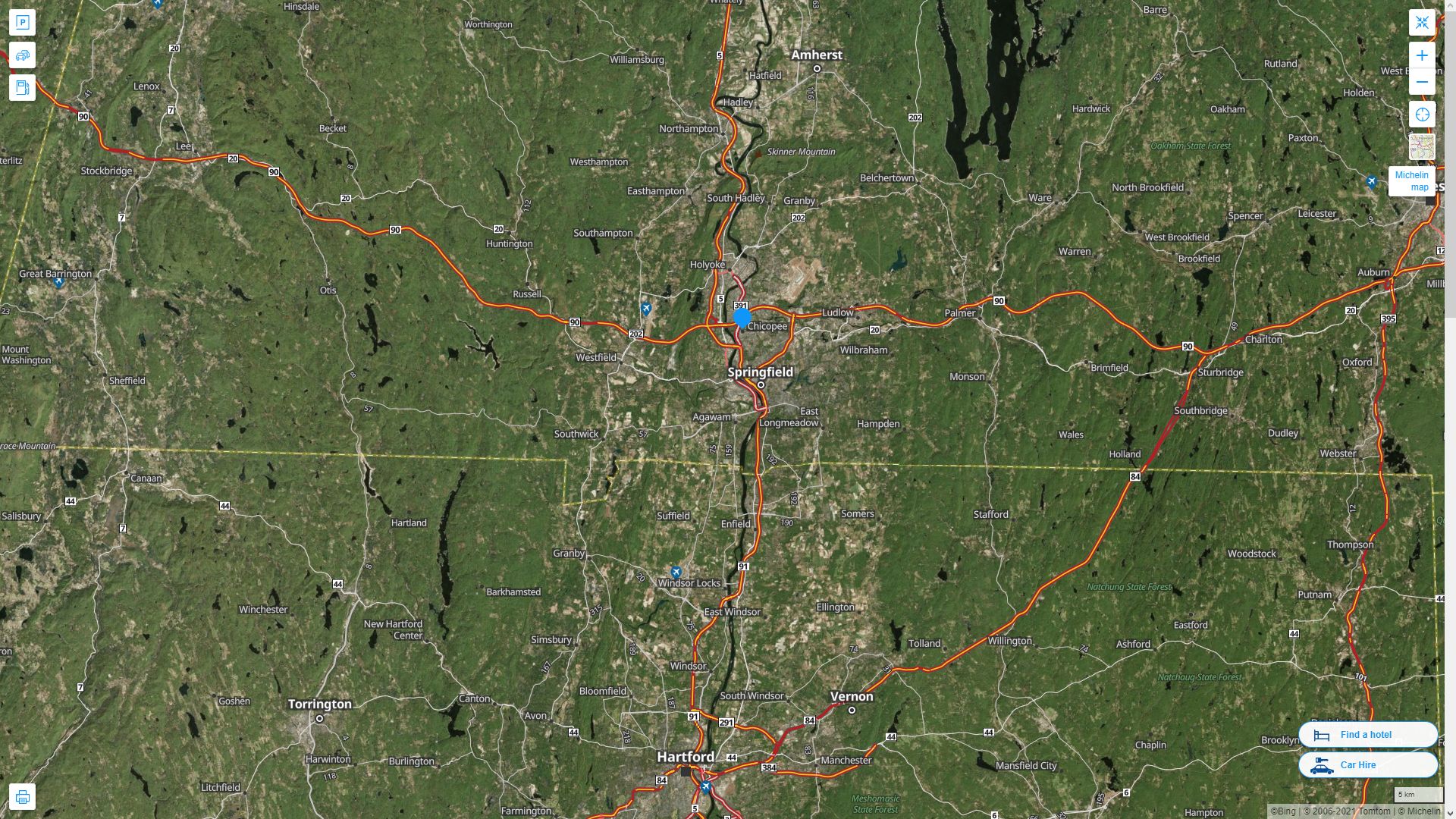 Chicopee Massachusetts Highway and Road Map with Satellite View